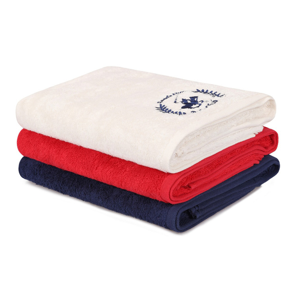 Bath towel set 3 pcs Beverly Hills Polo Club 402 Red White Dark Blue 100 Cotton Telemarketing Store