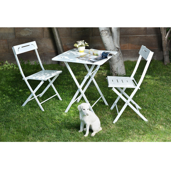 3 PCS Folding Bistro Table Chairs Set Garden Backyard Patio Furniture shops White